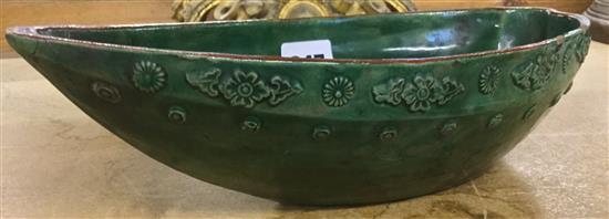 Green glazed boat shape dish